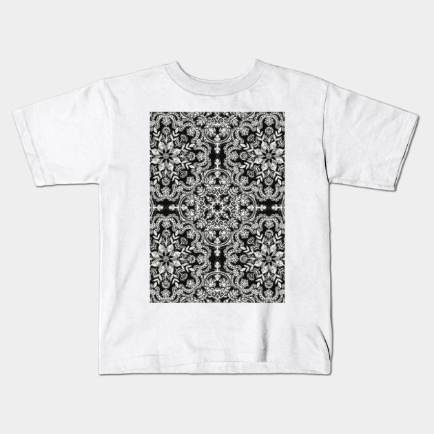 Black & White Folk Art Pattern Kids T-Shirt by micklyn